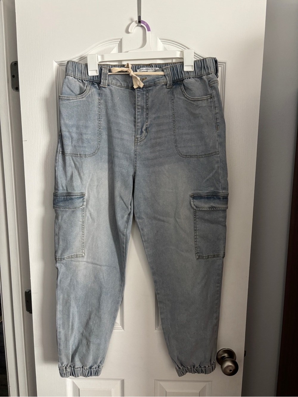 Celebrity Pink Light Blue Relaxed Cargo Jogger Jeans